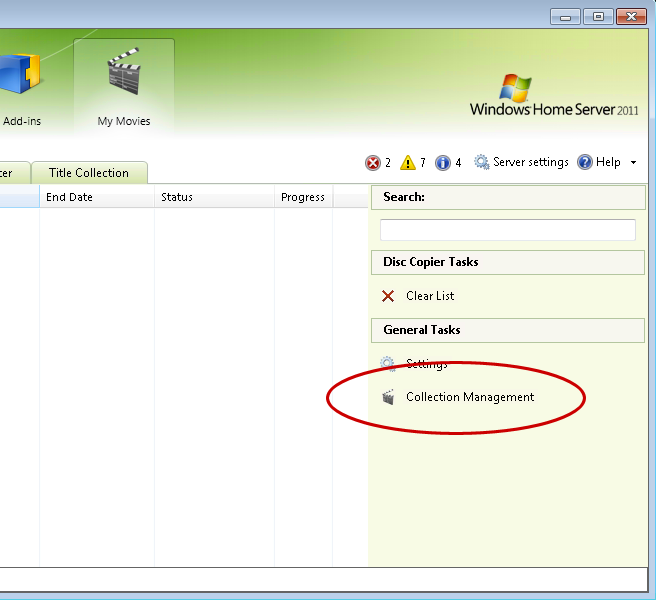Users on Windows Home Server 2011 and Windows Server 2012 Essentials will find that the Collection Management application is now available directly in the dashboard.